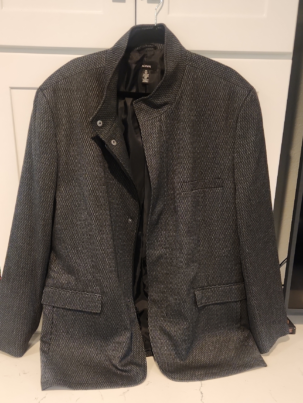 Alfani Men's Charcoal Gray Textured Stand-Collar Blazer